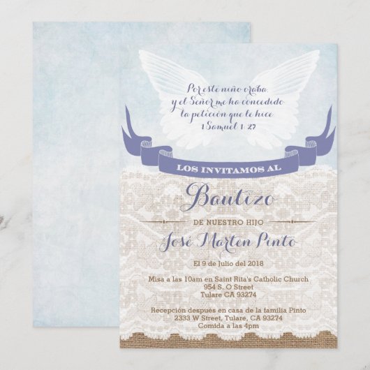 Jongen Blue Angel Baptism Uitnodigingen in het Spa (Voorkant / Achterkant)