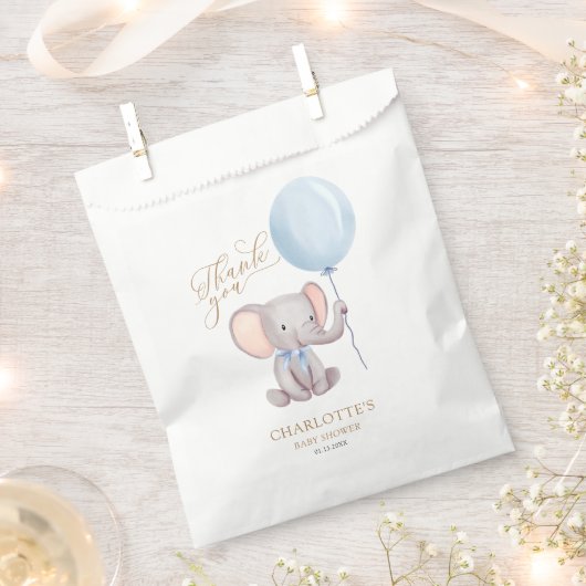 Jongen Blue Balloon Elephant Baby shower Dank je w Bedankzakje (Geknipt)