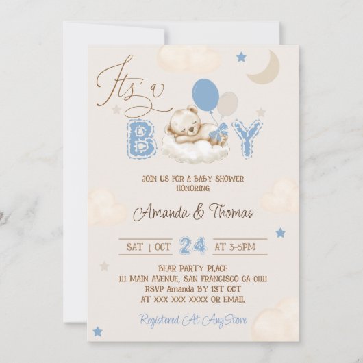 Jongen Blue Beer Baby shower Kaart (Voorkant)