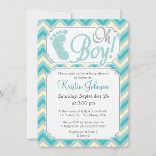 Jongen! Blue, Blauwgroen Chevron Baby shower Kaart