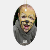 Jongen Blue Brown Frog Dot Stripes Keramisch Ornament (Rechts)