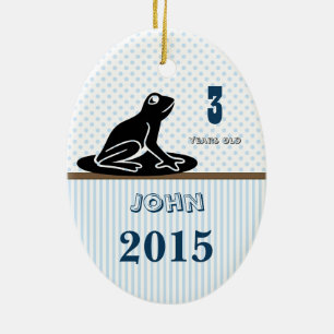 Jongen Blue Brown Frog Dot Stripes Keramisch Ornament