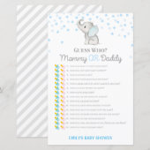 Jongen Blue Elephant Baby shower Game PRINED (Voorkant / Achterkant)