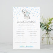 Jongen Blue Elephant Baby shower Game PRINED (Staand voorkant)