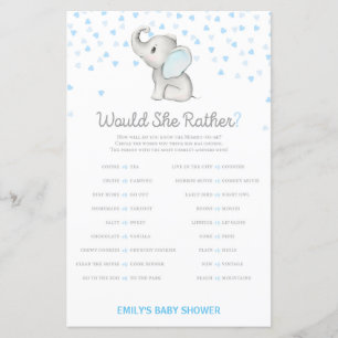 Jongen Blue Elephant Baby shower Game PRINED