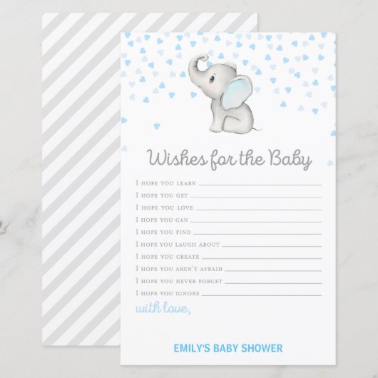 Jongen Blue Elephant Baby shower Game PRINED (Voorkant / Achterkant)