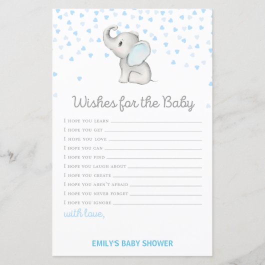 Jongen Blue Elephant Baby shower Game PRINED (Voorkant)