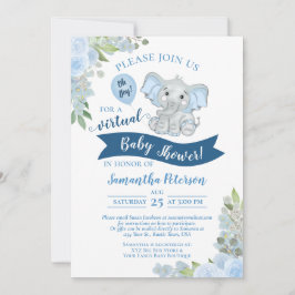 Jongen! Blue Elephant & Floral Virtual Baby shower Kaart