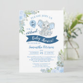 Jongen! Blue Elephant & Floral Virtual Baby shower Kaart (Staand voorkant)