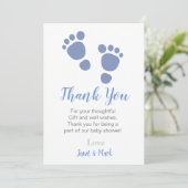 Jongen Blue Foot Print Baby shower Hartelijk dank Aankondiging (Staand voorkant)