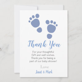 Jongen Blue Foot Print Baby shower Hartelijk dank Aankondiging