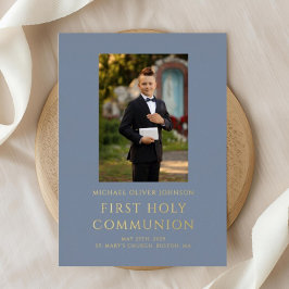 Jongen Blue Foto First Heilige Communist Gold Folie Uitnodiging