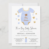 Jongen Blue Gold Waterverf Retro Baby shower Kaart (Voorkant)