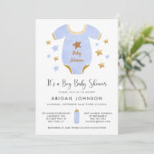 Jongen Blue Gold Waterverf Retro Baby shower Kaart (Staand voorkant)