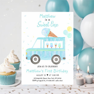 Jongen Blue Ice Cream Truck Sweet One Birthday Kaart