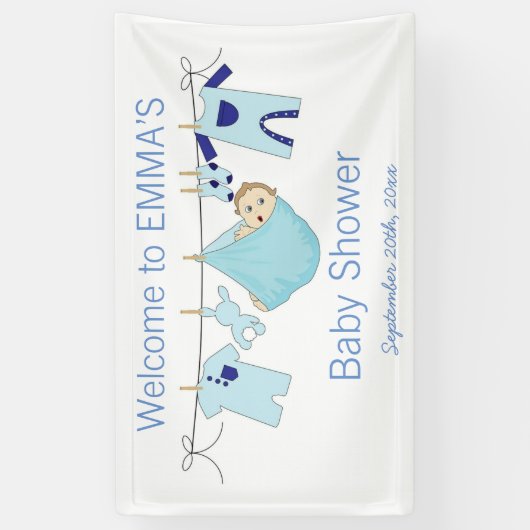 Jongen Blue-illustratie Baby shower banner (Verticaal)