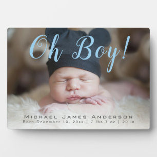Jongen! Blue Modern Script New Baby Boy Keepomwill Fotoplaat