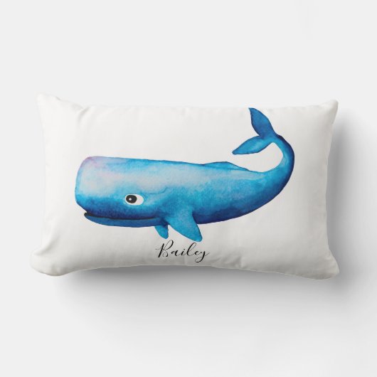 Jongen Blue Ocean Waterverf Whale Beach Name Nurse Kussen (Voorkant)