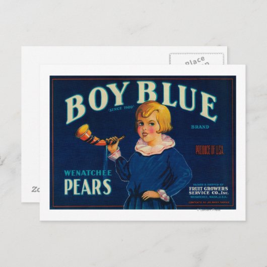 Jongen Blue Pear-etiket Briefkaart (Voorkant / Achterkant)