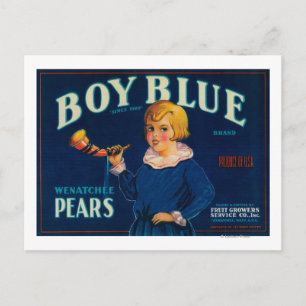 Jongen Blue Pear-etiket Briefkaart