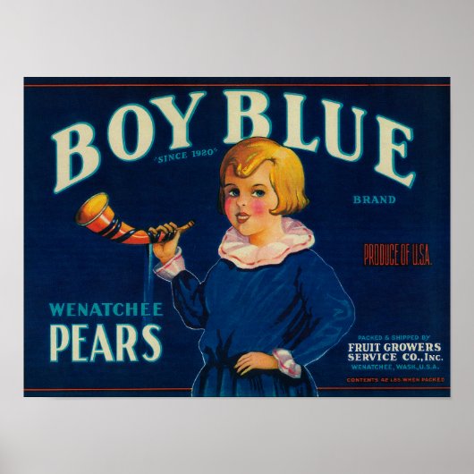Jongen Blue Pear-etiket Poster (Voorkant)