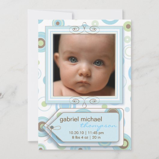 Jongen Blue Polka Dot & Stripes Baby Aankondiging (Voorkant)