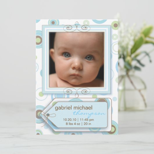 Jongen Blue Polka Dot & Stripes Baby Aankondiging (Staand voorkant)