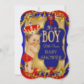 Jongen Blue Red Royal Prince Baby shower Kaart (Voorkant)