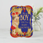 Jongen Blue Red Royal Prince Baby shower Kaart (Staand voorkant)