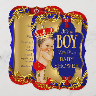 Jongen Blue Red Royal Prince Baby shower Kaart