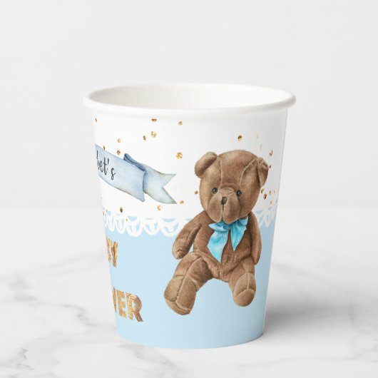 Jongen Blue Teddy Bear Baby shower Cups Papieren Bekers (Achterkant)