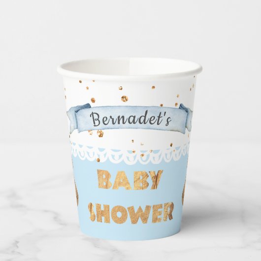 Jongen Blue Teddy Bear Baby shower Cups Papieren Bekers (Links)