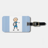 Jongen Blue Uniform Stick Figuur Soccer Player Gif Bagagelabel (Voorkant horizontaal)