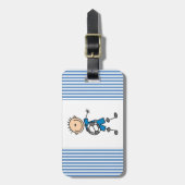 Jongen Blue Uniform Stick Figuur Soccer Player Gif Bagagelabel (Voorkant verticaal)