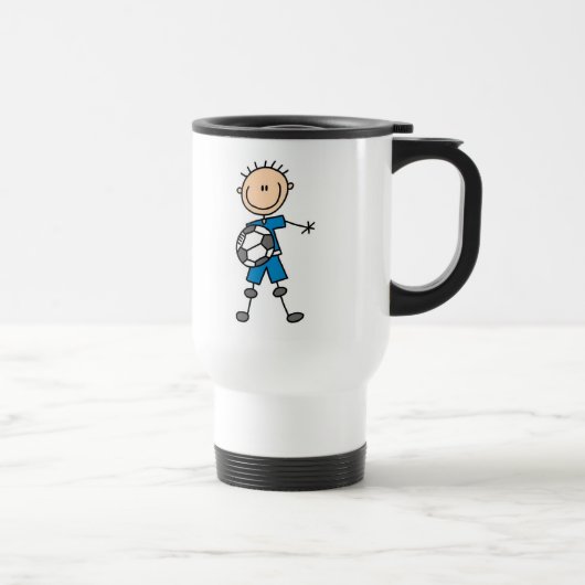 Jongen Blue Uniform Stick Figuur Soccer Player Gif Reisbeker (Rechts)