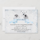 Jongen Blue Winter Baby shower Animals Kaart (Voorkant)
