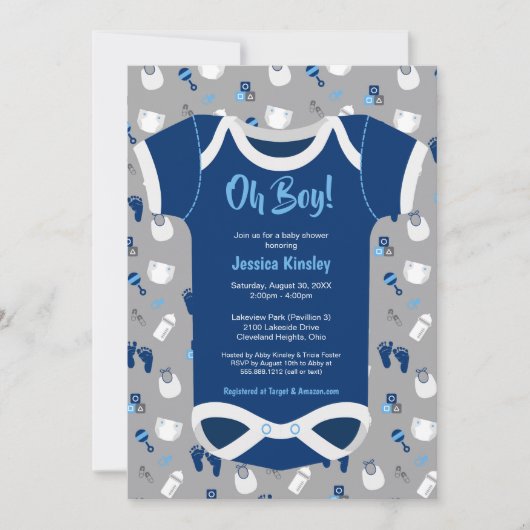 Jongen! Bodysuit babykleding uitnodiging tot douch (Voorkant)