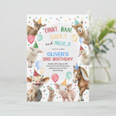 Jongen Boerderij Dieren Barnyard Ballon Verjaardag Kaart (Staand voorkant)