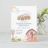 Jongen Boerderij Dieren Barnyard Verjaardagsfeestj Kaart (Staand voorkant)