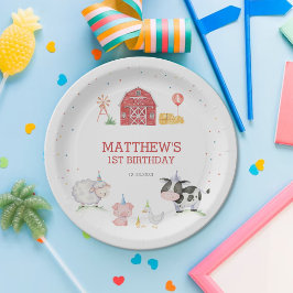 Jongen Boerderij Dieren Rode Verjaardag Papieren Bordje