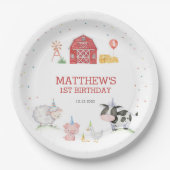 Jongen Boerderij Dieren Rode Verjaardag Papieren Bordje (Voorkant)