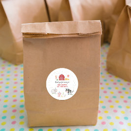 Jongen Boerderij Dieren Rode Verjaardag Ronde Sticker