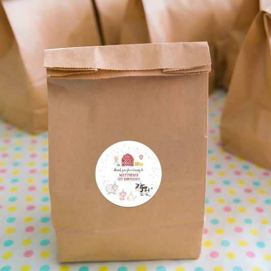 Jongen Boerderij Dieren Rode Verjaardag Ronde Sticker