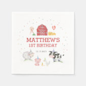 Jongen Boerderij Dieren Rode Verjaardag Servet (Voorkant)