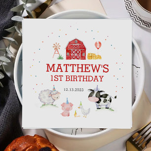 Jongen Boerderij Dieren Rode Verjaardag Servet