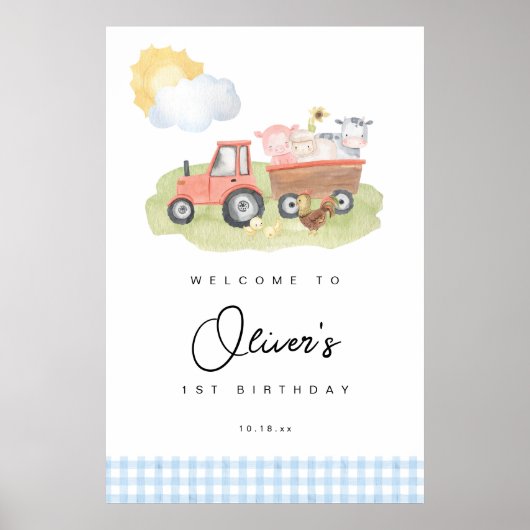 Jongen Boerderij Dieren Welkomstbord Poster (Voorkant)