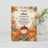 Jongen Boerderij Kind Onze kleine pompoen draait e Kaart (Staand voorkant)