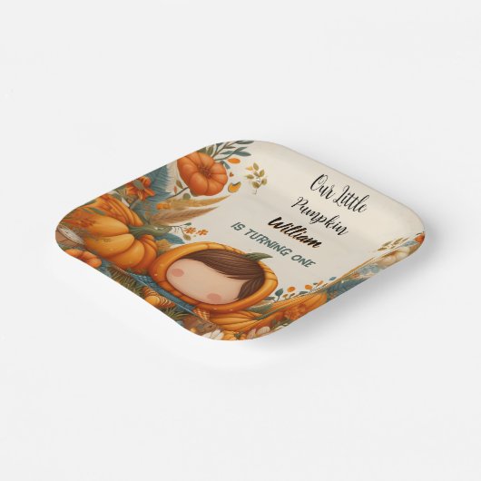 Jongen Boerderij Kind Onze kleine pompoen draait e Papieren Bordje (Gebogen)