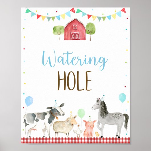Jongen Boerderij Watering Hole Birthday Sign Poster (Voorkant)
