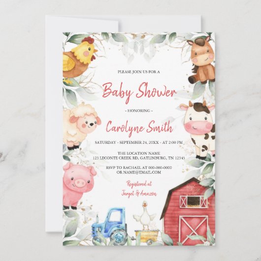 Jongen boerderijdieren Baby shower Kaart (Voorkant)
